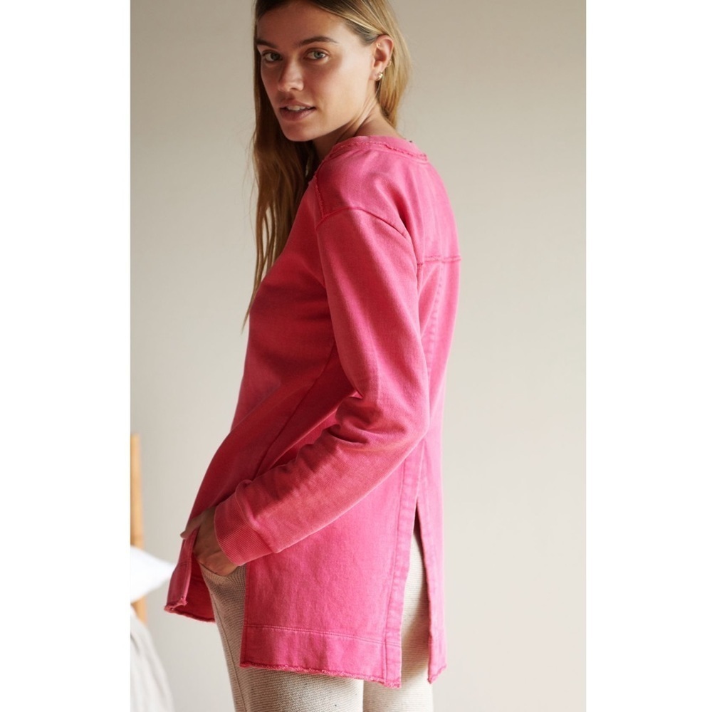 ANTHROPOLOGIE Pilcro Split-Hem Tunic Top Sweatshirt Pink Size XXS oversized NWT